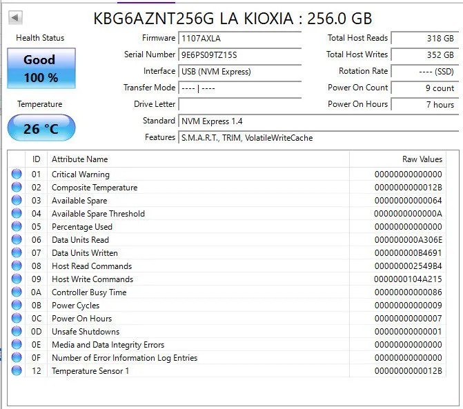 SSD-накопитель Kioxia M.2 256GB NVMe SSD 2260 (KBG6AZNT256G) 100% good Lenovo SS — фото лота 2