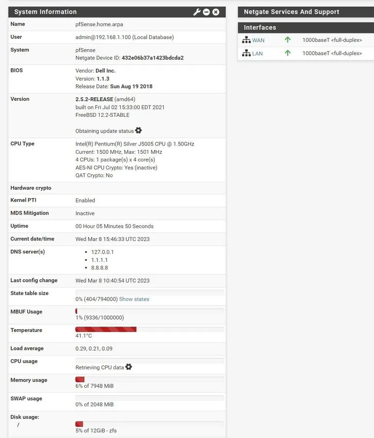 Dell Wyse 5070 Extended Quad Core J5005 8GB RAM 5-Port PFsense Firewall AES-NI