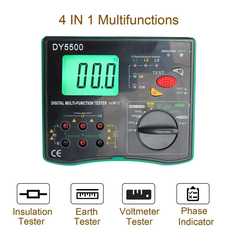 Тестер Digital Resistance Meter Ground Earth Insulation Tester 0.01 to 2000 ohm