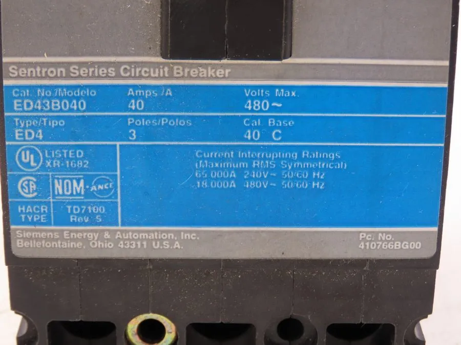 Автоматический выключатель Siemens Sentron ED43B040 Molded Case Circuit Breaker 