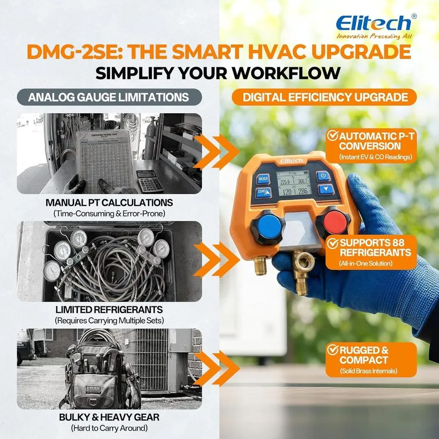 Манометрический коллектор HVAC Digital Manifold Gauge Set DMG-2SE with Hoses & R
