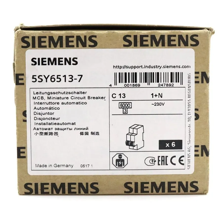 Автоматический выключатель 6x Siemens SENTRON 5SY6513-7 Circuit Breaker C13 1+N  — фото лота 1