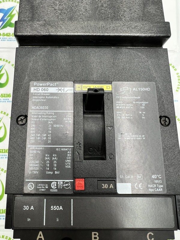 Автоматический выключатель SQUARE D HDA36030 30 amp 3p 18kA@480v PowerPact I lin