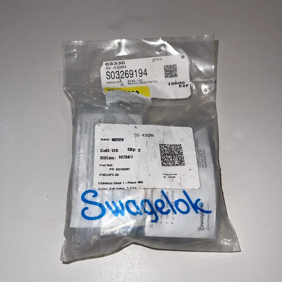 Клапан 2 Qty Swagelok SS-43GM4 Stainless Steel 40G Series Ball Valve