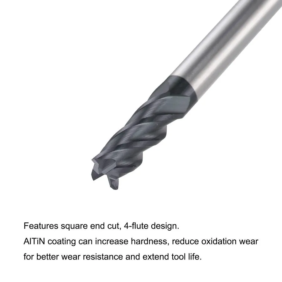 Режущий инструмент uxcell Square Nose End Mill, 4mm Tip Dia Solid Carbide 4mmx10 — фото лота 2