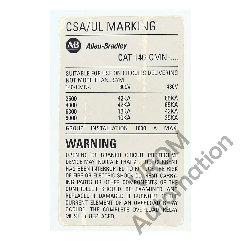 Автоматический выключатель Allen Bradley 140-CMN-6300 C 140-CMN Motor Protection — фото лота 1