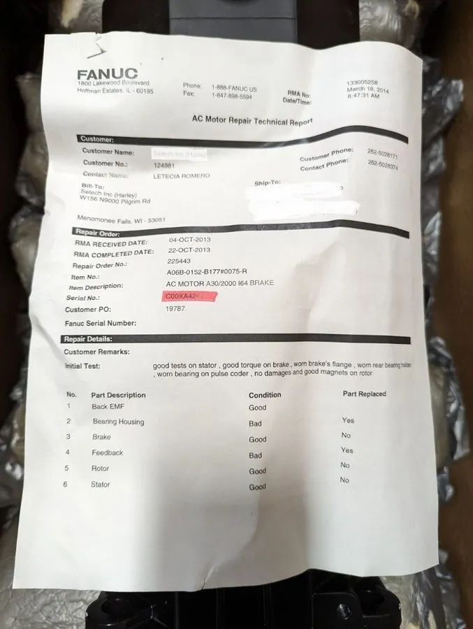 Серводвигатель Fanuc A06B-0152-B177 #0075 AC Servo Motor A30/2000-Reconditioned — фото лота 2