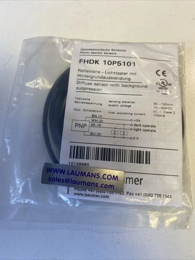 Датчик Baumer FHDK 10P5101 Reflex Light Sensor 20-120mm PNP OVP — фото лота 1