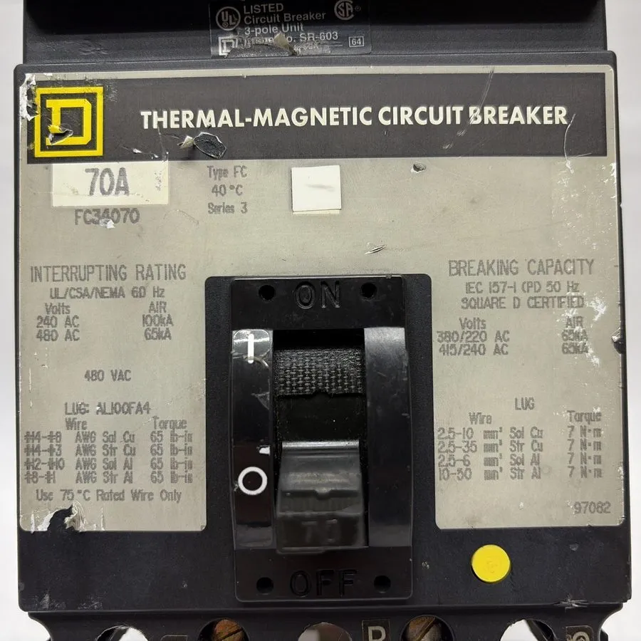 Автоматический выключатель Square D FC34070 70A 3P 480V I-Line Molded Case Circu — фото лота 1