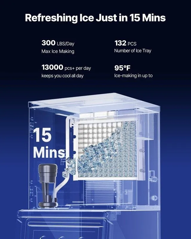 Льдогенератор Commercial Ice Machine: 300lb/24H Output, 300lb SS Storage, Touchs