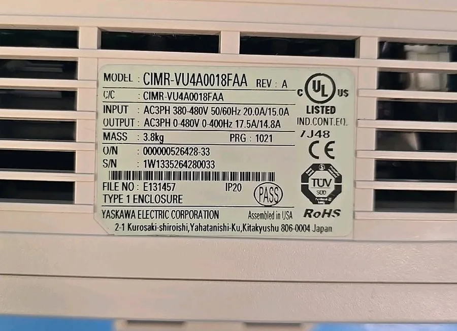 Частотный преобразователь YASKAWA V1000 VFD Ac Drive, CIMR-VU4A0018FAA 7.5kW 10H — фото лота 1