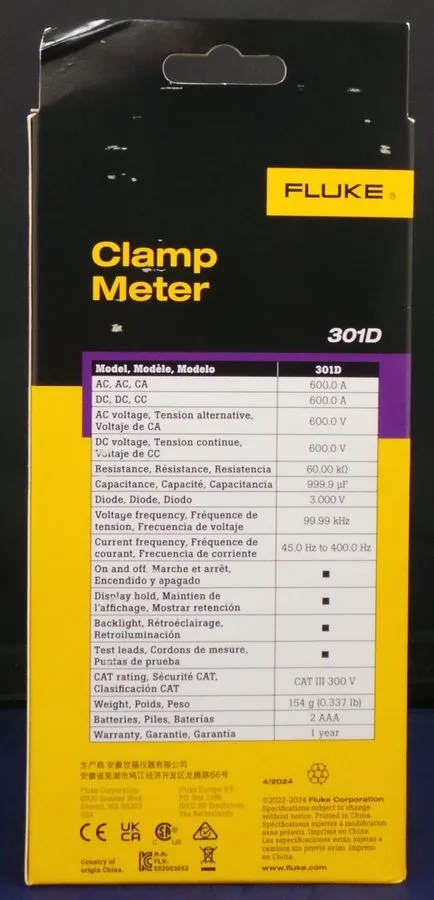 Тестер Fluke 301D DC Digital Clamp Meter Voltage Tester Multitester
