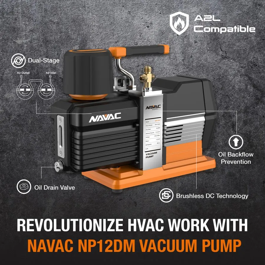 Насос NAVAC NP12DM Vacuum Pump HVAC Evacuation Dual-Stage DC Motor 12 CFM