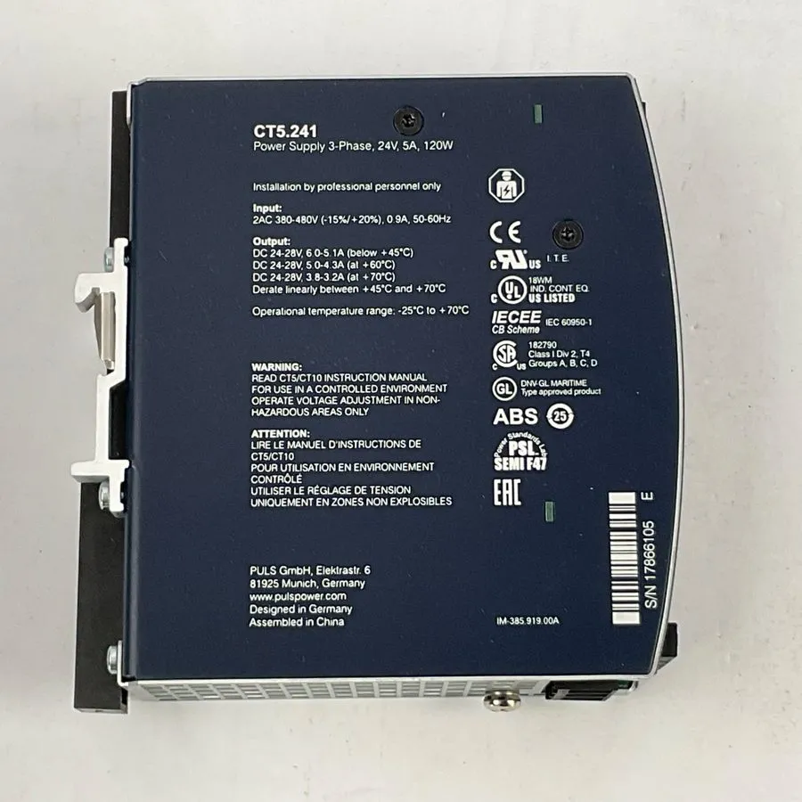 Блок питания PULS DIMENSION CT5.241 3-Phase DIN Rail Power Supply 24VDC 5A 120W