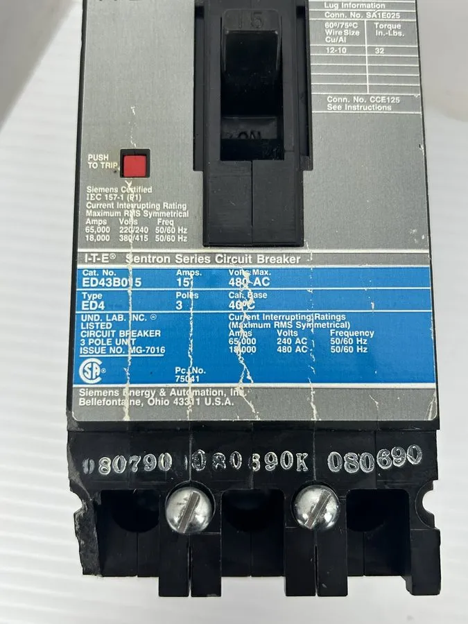 Автоматический выключатель SIEMENS SENTRON SERIES 15 AMP CIRCUIT BREAKER 3P 480 
