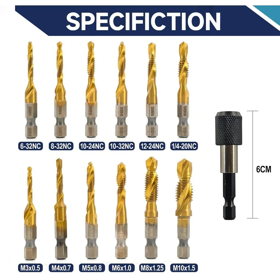 Режущий инструмент Combination Drill and Tap Set, HSS Titanium Thread Taps 6-32N