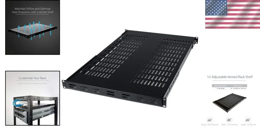 Стойка/шкаф 1U 4-Post Vented Server Rack Mount Shelf,with Adjustable Depth 27.6i