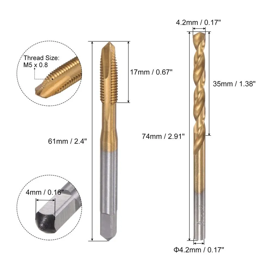Режущий инструмент M5x0.8 Tap 4.2mm Drill Bit Kit M2 HSS Metric Drill Tap Set Me — фото лота 2