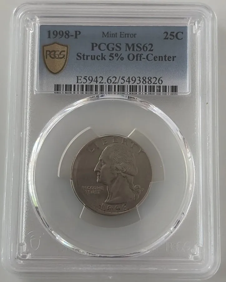 Лабораторный прибор PCGS 1998-P 25C Washington Quarter ( Error: Struck 5% Off-Ce — фото лота 2
