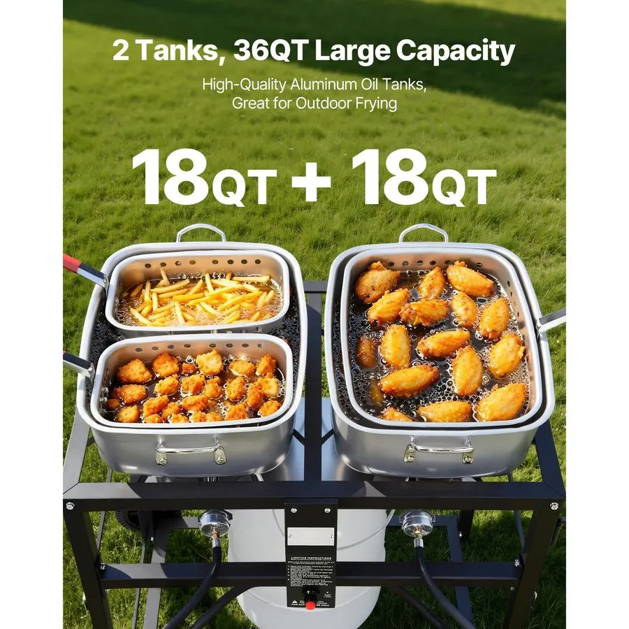 Фритюрница 18QTx2 Outdoor Propane Deep Fryer Commercial Cooker Cart with Wheel T