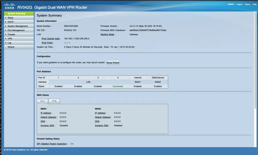 Маршрутизатор Cisco / Linksys 4-Port Gigabit Dual WAN VPN Router RV042G