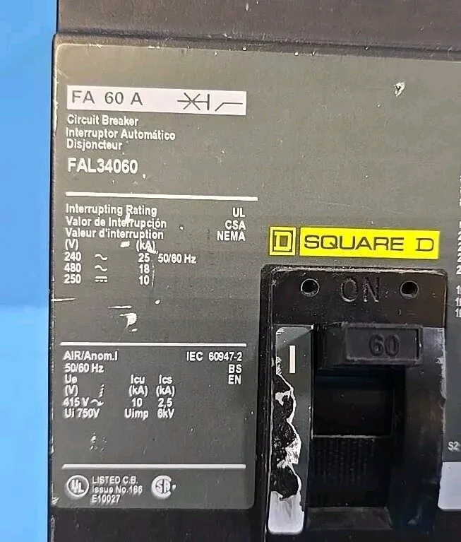 Автоматический выключатель Square D 60 Amp 18kA@480V Max Circuit breaker FAL3406