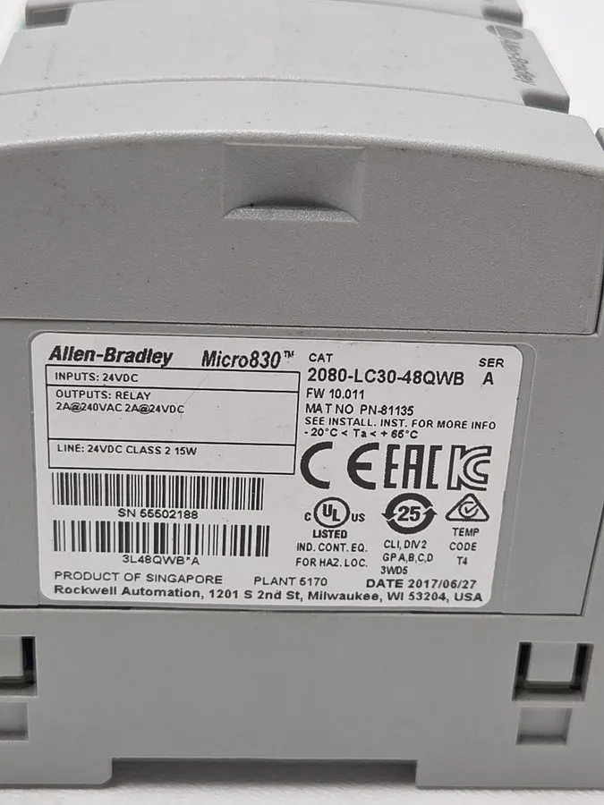 ПЛК ALLEN-BRADLEY 2080-LC30-48QWB Programmable Controller 24vdc