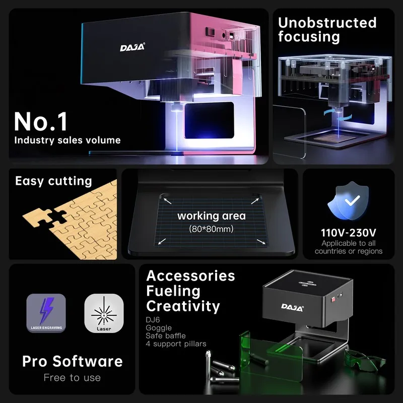 Лазерный гравёр DAJA DJ6 Mini Laser Engraver 3000mW Bluetooth Portable Wood Meta — фото лота 2
