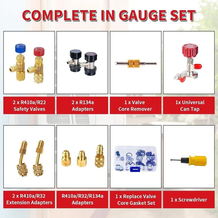 Манометрический коллектор HVAC Manifold Gauge Set R22/R410a/R134a w/ 5FT Hoses & — фото лота 1