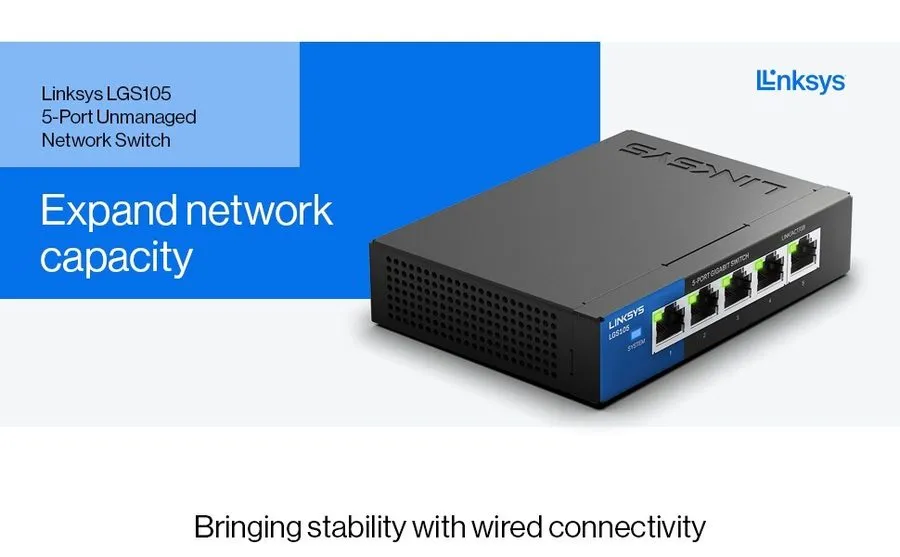 Коммутатор Linksys LGS105 5-Port Gigabit Desktop Ethernet Network Switch