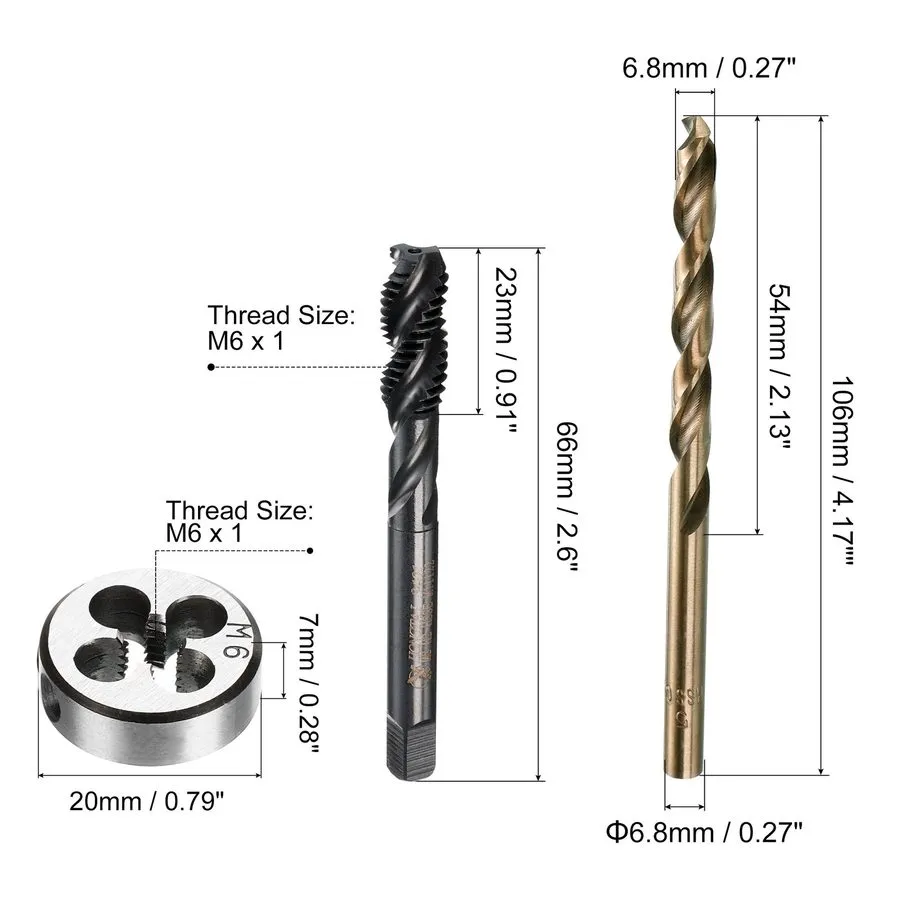 Режущий инструмент M8x1.25 Nitride Coated Spiral Flute Tap and Round Die and 6.8