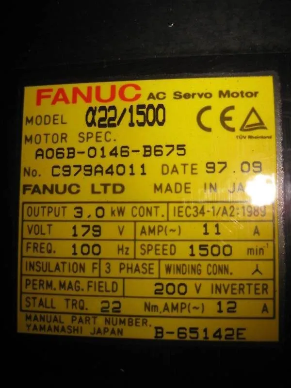 Серводвигатель Fanuc A06B-0146-B675 AC Servo Motor A22/1500 3.0 kW 3PH — фото лота 2