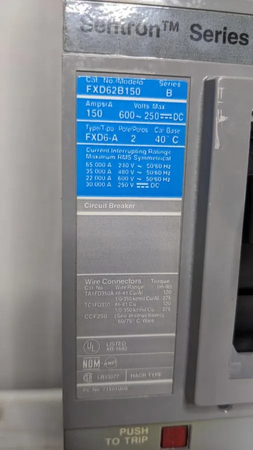 Автоматический выключатель Siemens FXD62B150 Sentron 150A 2P Series B Breaker