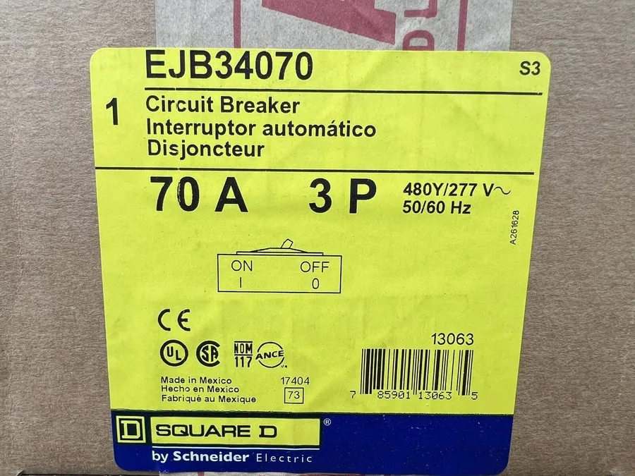 Автоматический выключатель Square D EJB34070 3 Pole 70 Amp 480V Circuit Breaker 