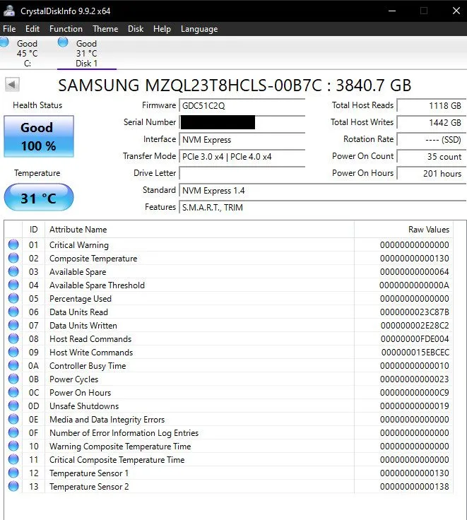 SSD-накопитель Samsung PM9A3 3.84T U.2 NVMe PCIE 4.0 Gen4 MZQL23T8HCLS-00B7C 00A — фото лота 2