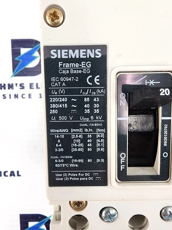 Автоматический выключатель Siemens NEB3B020 20A 3-Pole 480V Type NEB Circuit Bre