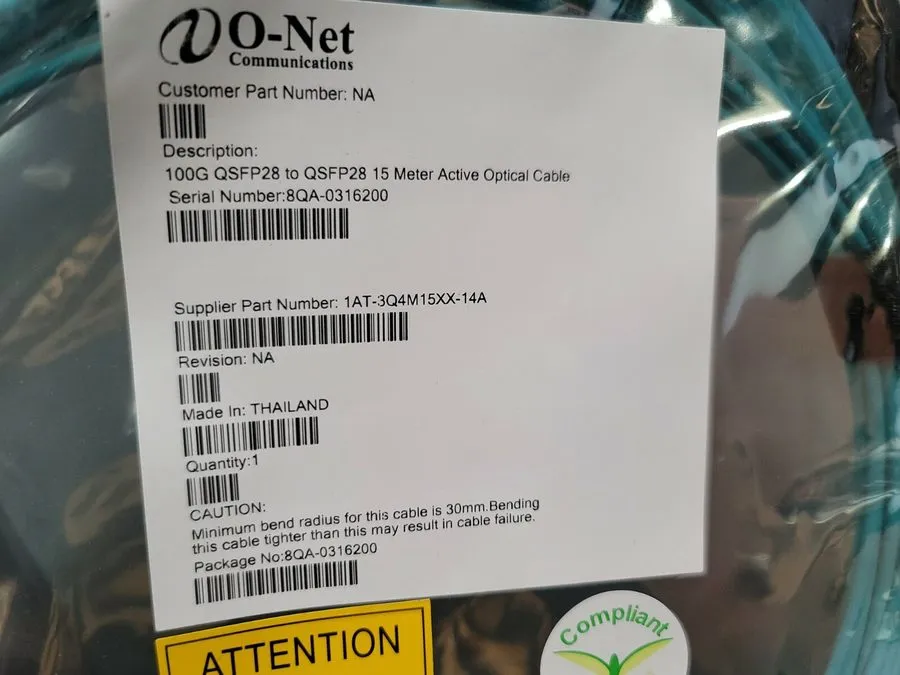 Трансивер O-Net 100G QSFP28 TO 15 Meter Active Optical Cable 1AT-3Q4M15XX-14A
