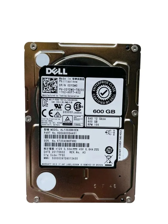 Жёсткий диск DYDW0 600GB 15K 12G 12Gbps SAS 2.5" Enterprise HDD Hard Drive 0DYDW