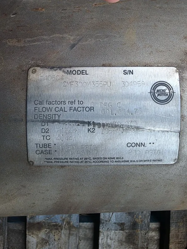 Расходомер Micro Motion CMF300M355PU ELITE Coriolis Mass Flow Meter 3" 230 PSIG — фото лота 1