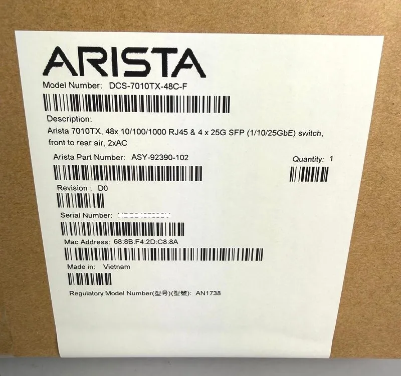 Коммутатор Arista DCS-7010TX-48C-F 48 Port 10/100/1000 Switch + 4x 25G SFP