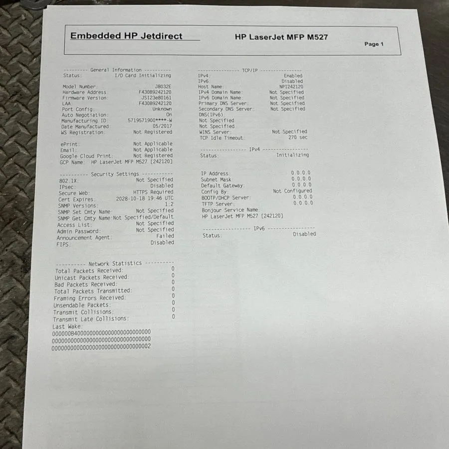 Лазерный принтер HP LASERJET M527DN MFP LASER PRINTER F2A77A Copy Fax Scan 45PPM — фото лота 1