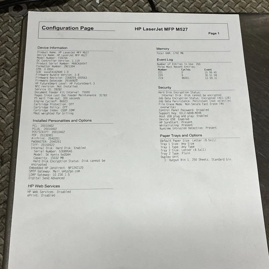 Лазерный принтер HP LASERJET M527DN MFP LASER PRINTER F2A77A Copy Fax Scan 45PPM — фото лота 2