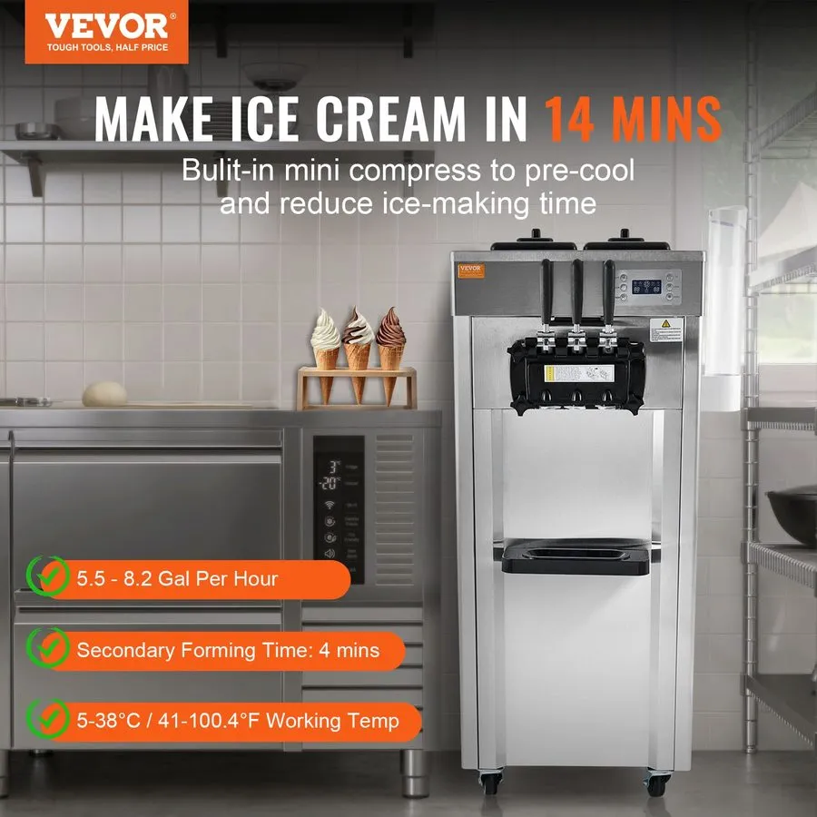 Оборудование для общепита VEVOR Commercial Ice Cream Machine 2200W 3-Flavor Soft