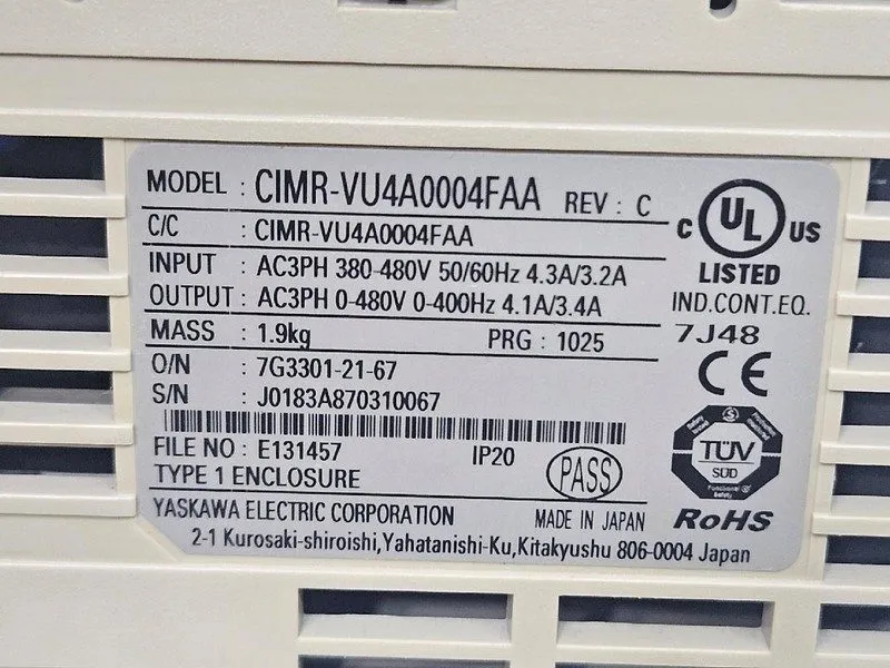 Частотный преобразователь Yaskawa V1000 VFD CIMR-VU4A0004FAA 480VAC 4.1A Inverte
