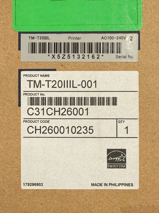 Принтер чеков Epson TM-T20IIIL M352A Point Of Sale Receipt Printer USB Serial K1