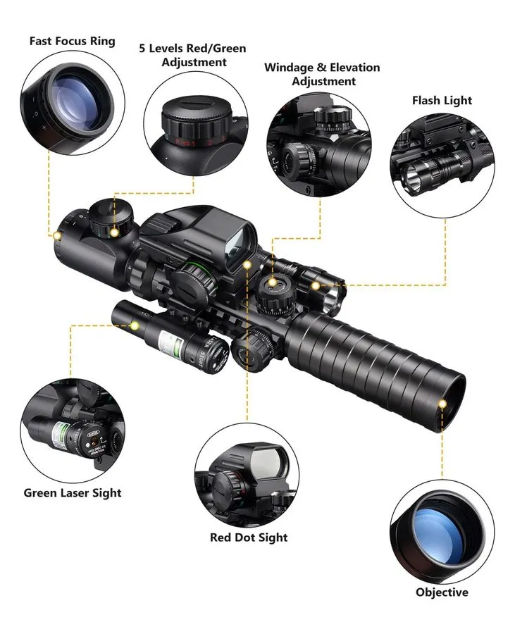 Оптико-электронная система PINTY HRS0011GN 3-9x32 Illuminated Reflex Sight 4 Ret — фото лота 2