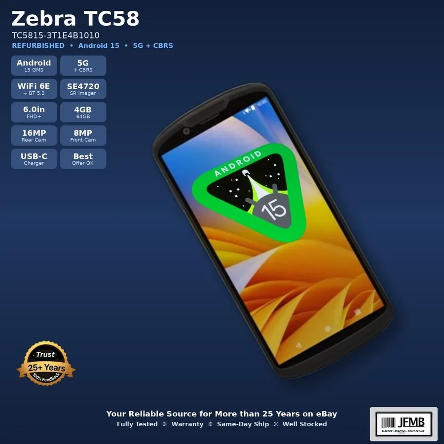 Терминал сбора данных Zebra TC58 TC58A1-3T1E4B1010 5G SE4720 WiFi 6E 4GB/64GB An