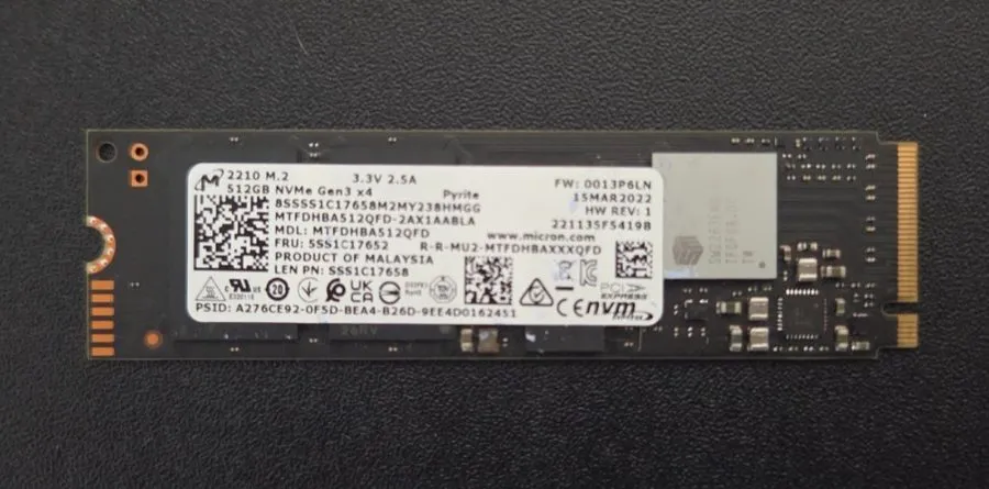SSD-накопитель Micron 2210 512GB MTFDHBA512QFD NVMe M.2 SSD's (71%-75% Health)