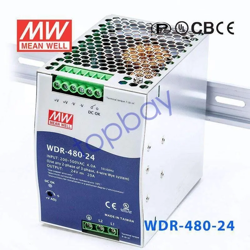 Блок питания Mean Well WDR-480-24 480 W DIN Rail Power Supply, 24 VDC 20 A, 200–