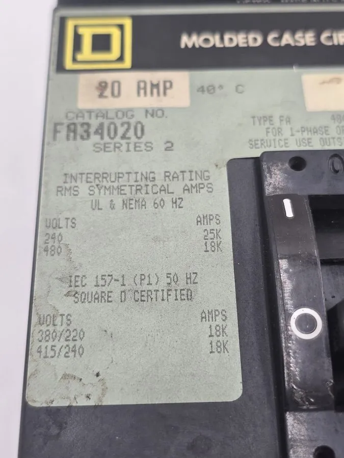 Автоматический выключатель Square D FA34020 I-Line Circuit Breaker 20A 3-Pole 48